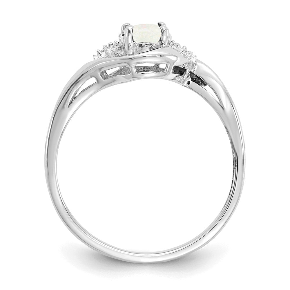 14K Weißgold Ring mit Opal und echtem Diamant