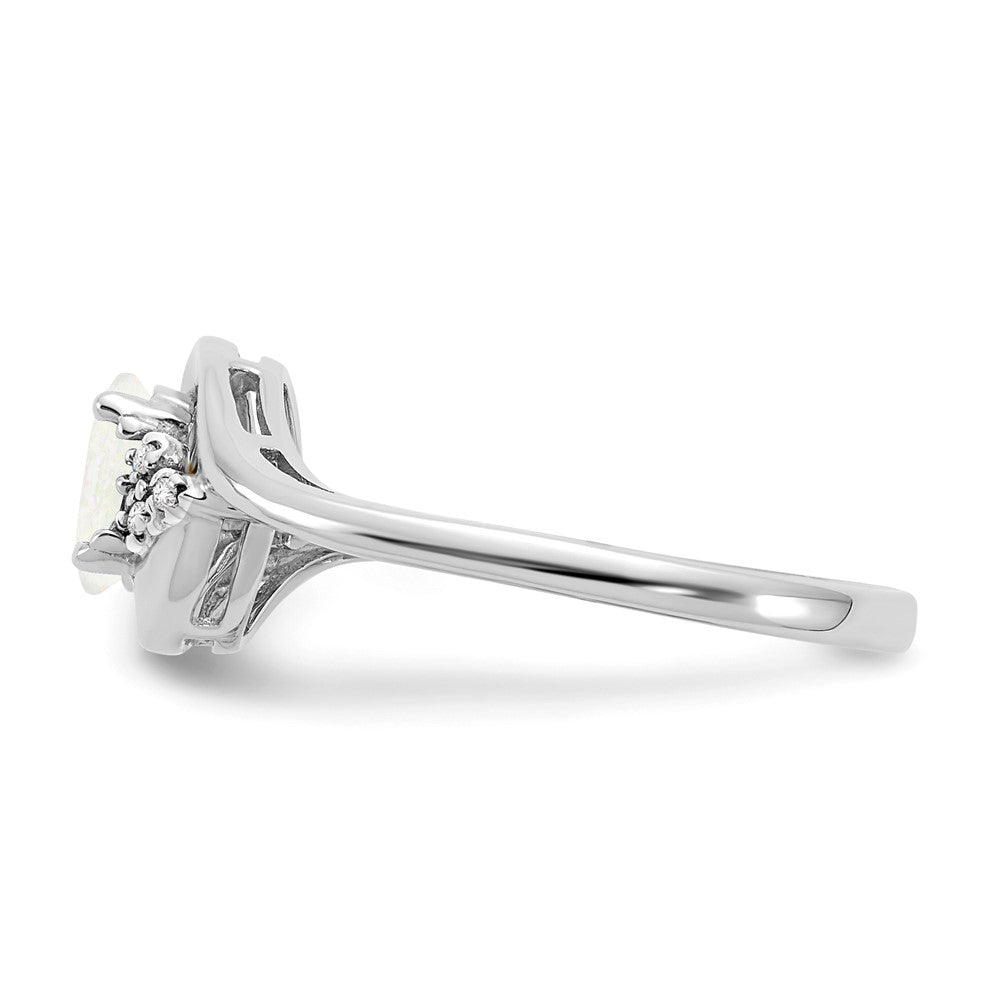 14K Weißgold Ring mit Opal und echtem Diamant