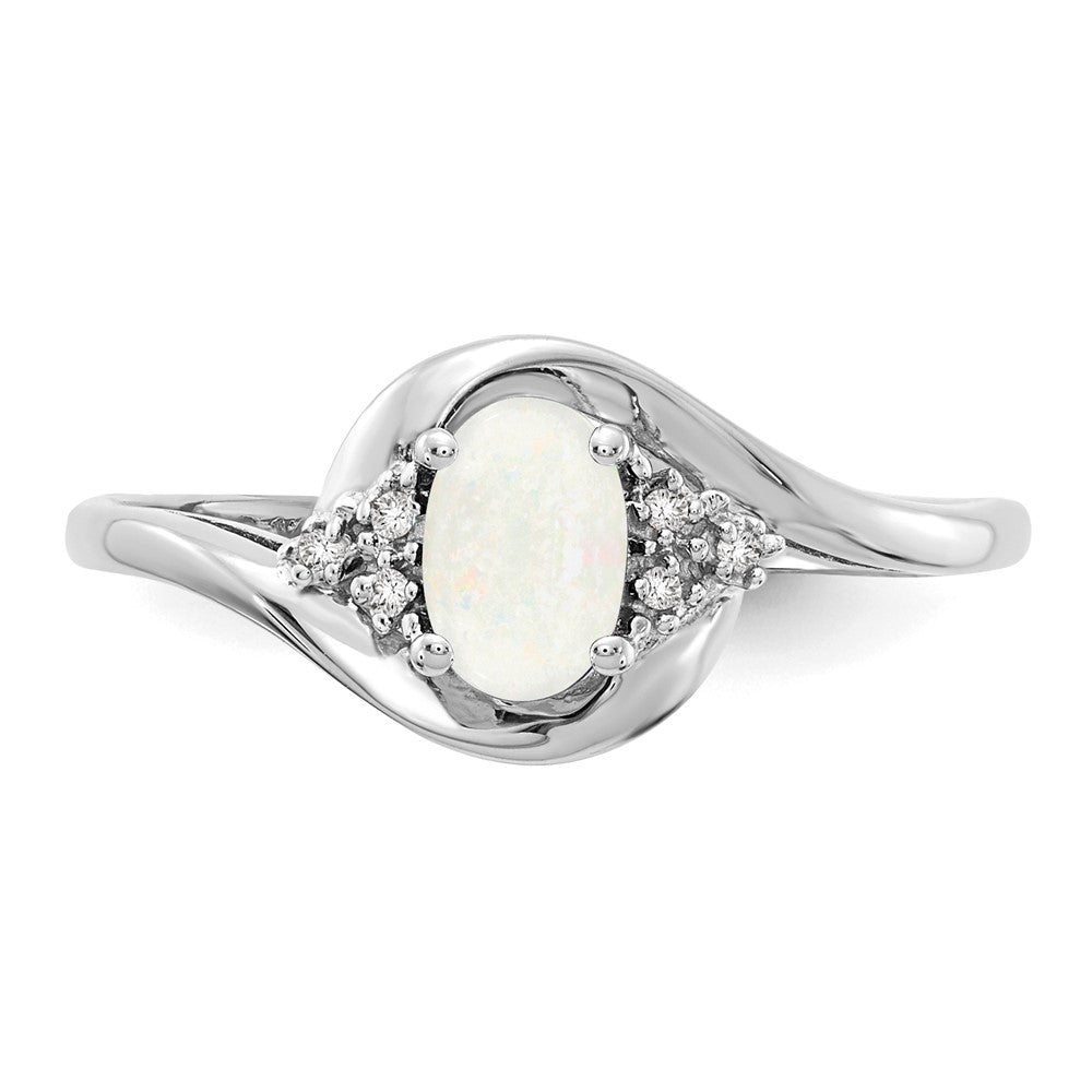 14K Weißgold Ring mit Opal und echtem Diamant