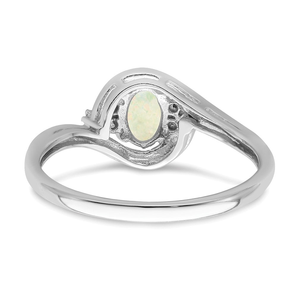 14K Weißgold Ring mit Opal und echtem Diamant