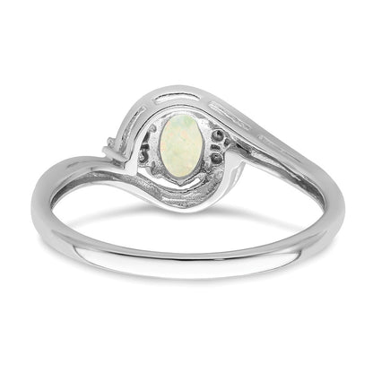 14K Weißgold Ring mit Opal und echtem Diamant