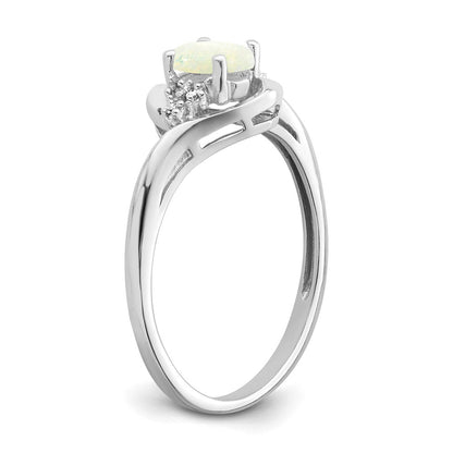 14K Weißgold Ring mit Opal und echtem Diamant