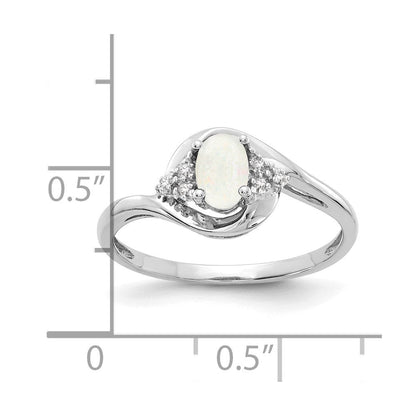 14K Weißgold Ring mit Opal und echtem Diamant