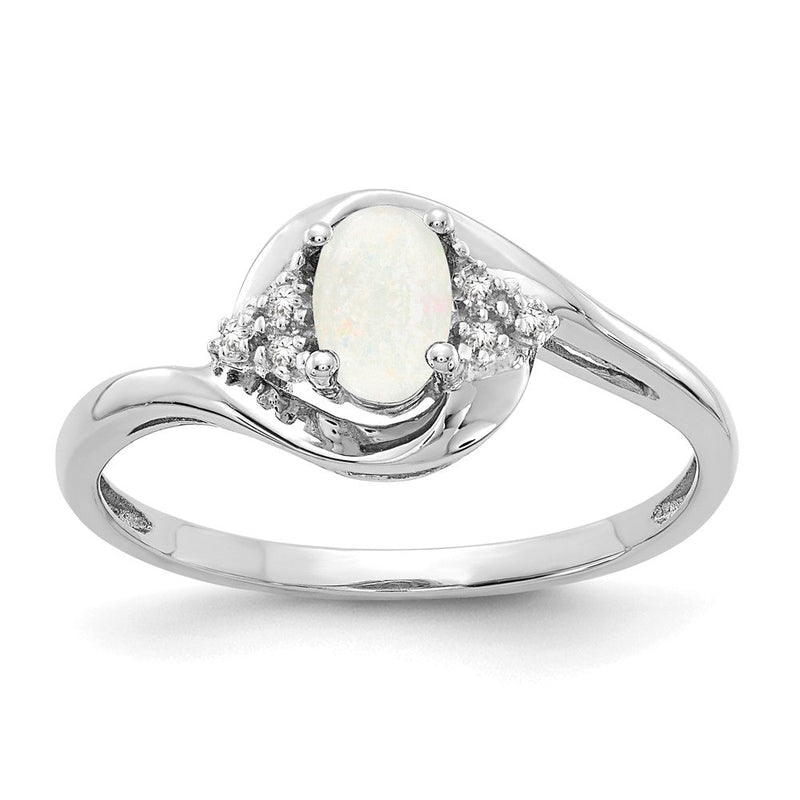 14K Weißgold Ring mit Opal und echten Diamanten
