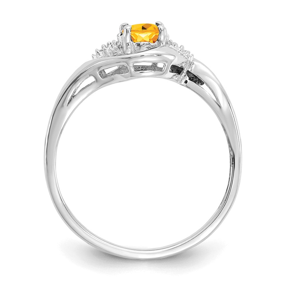 14K Weißgold Ring mit Citrin und echten Diamanten