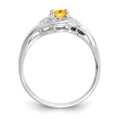 14K Weißgold Ring mit Citrin und echten Diamanten