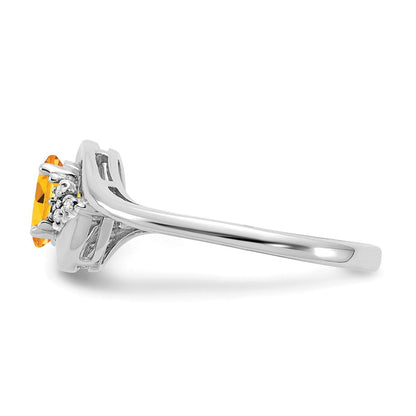 14K Weißgold Ring mit Citrin und echten Diamanten