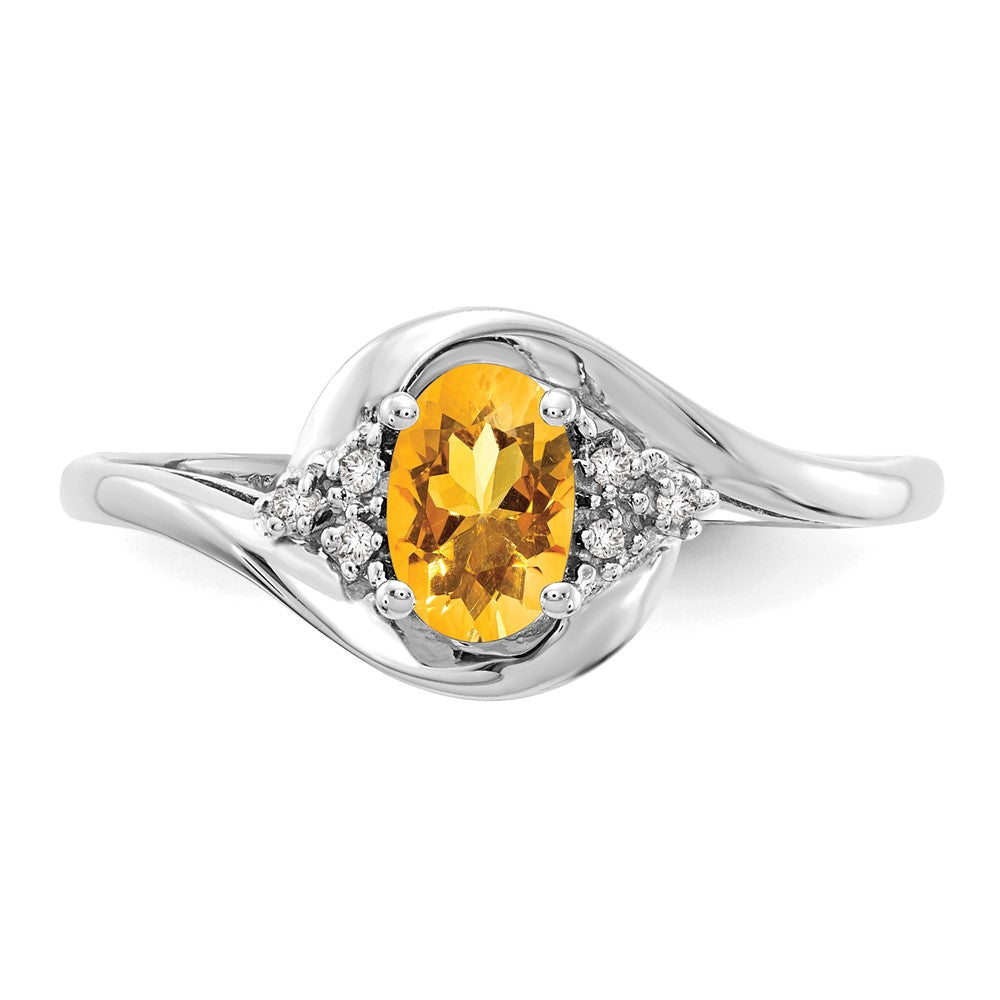 14K Weißgold Ring mit Citrin und echten Diamanten