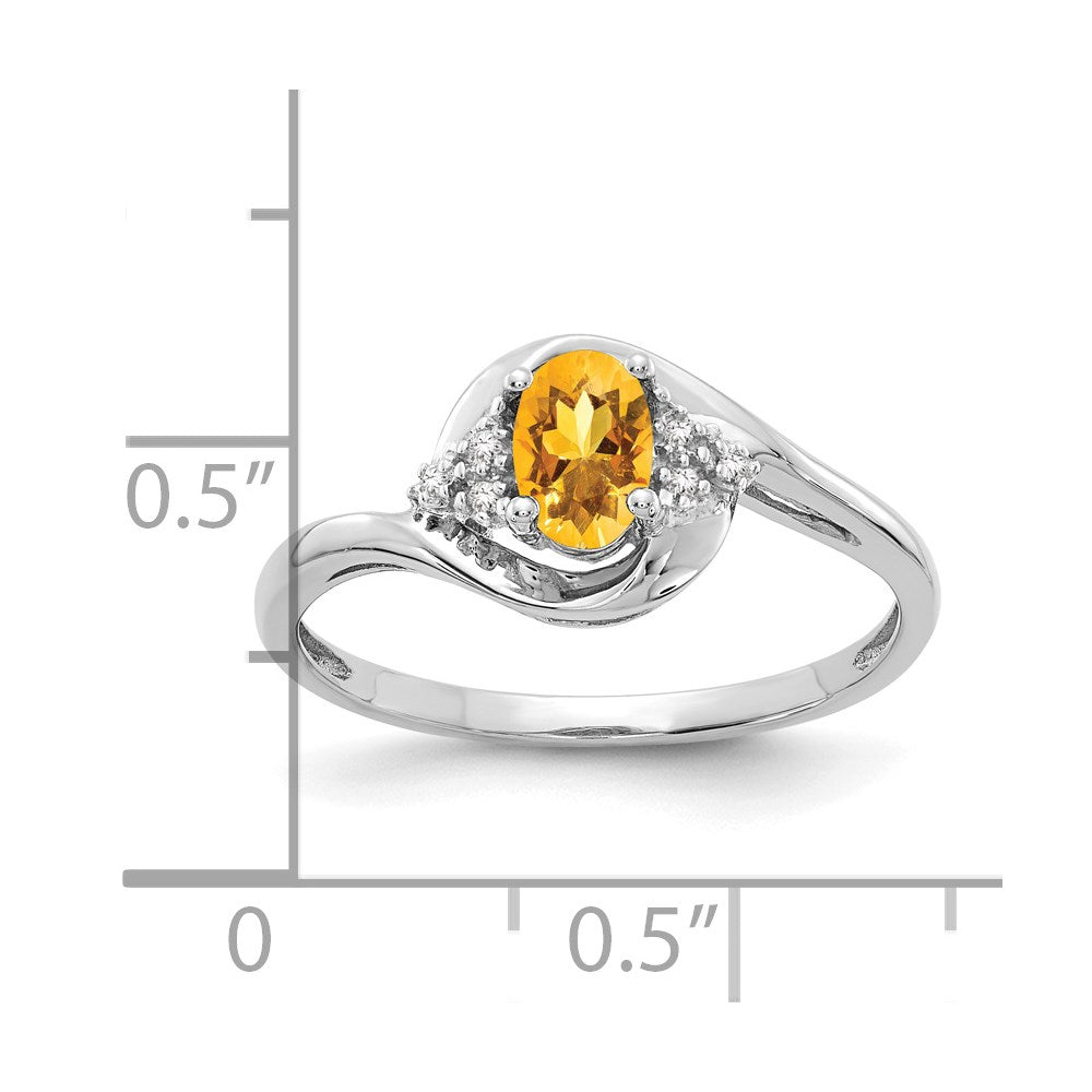 14K Weißgold Ring mit Citrin und echten Diamanten