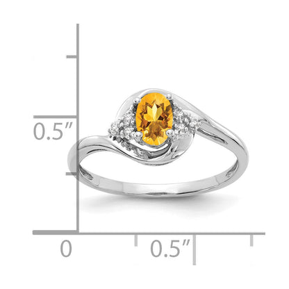 14K Weißgold Ring mit Citrin und echten Diamanten