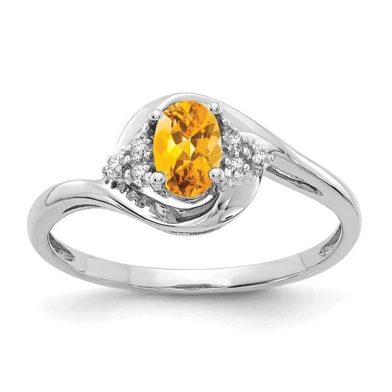 14K Weißgold Ring mit Citrin und echten Diamanten