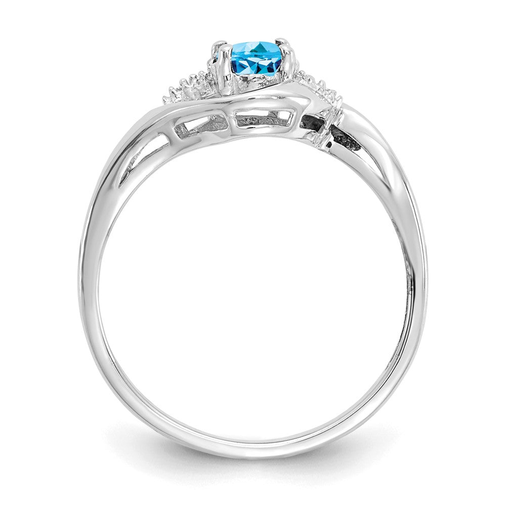 14K Weißgold Ring mit blauem Topas und echtem Diamant
