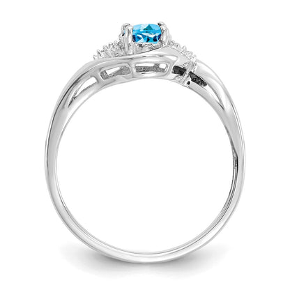 14K Weißgold Ring mit blauem Topas und echtem Diamant