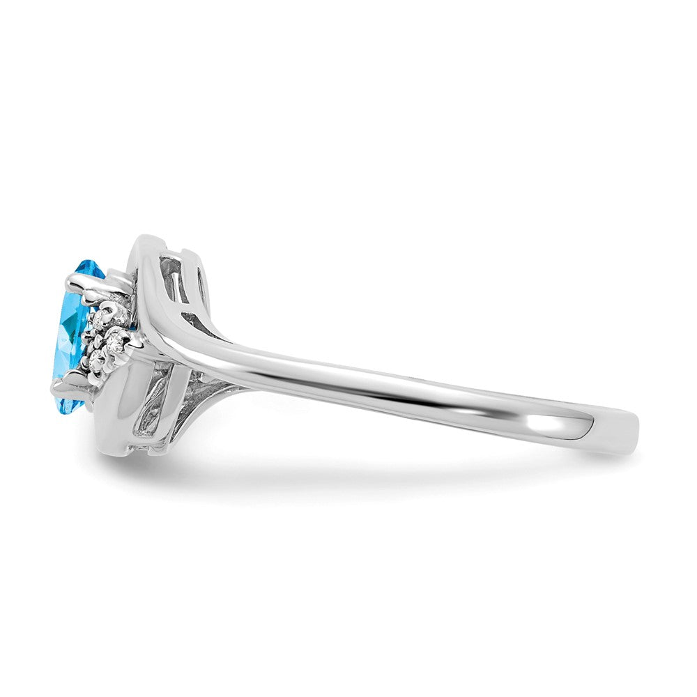 14K Weißgold Ring mit blauem Topas und echtem Diamant