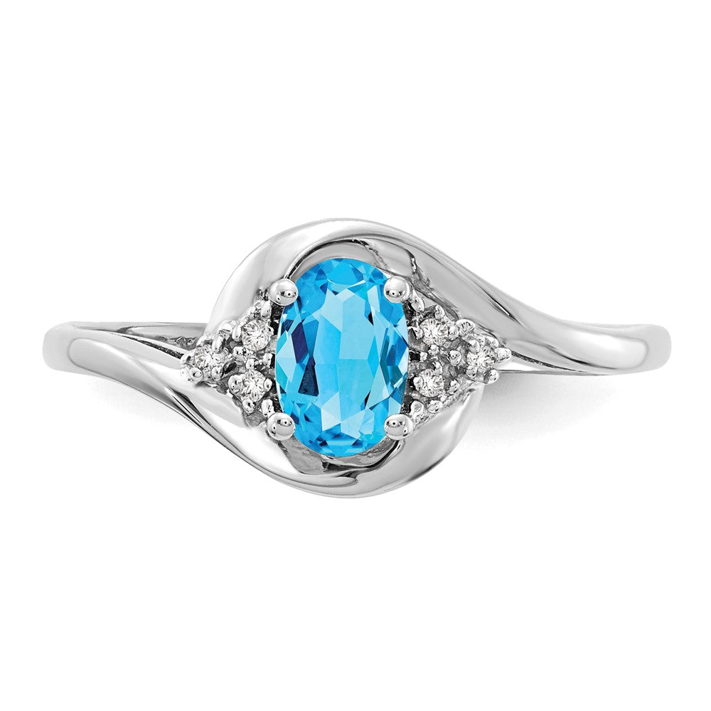 14K Weißgold Ring mit blauem Topas und echtem Diamant