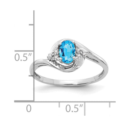 14K Weißgold Ring mit blauem Topas und echtem Diamant