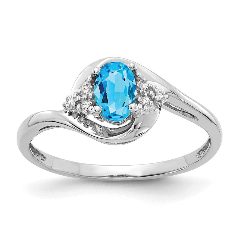 14K Weißgold Ring mit Blautopas und Diamanten