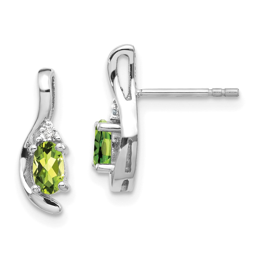 14K Weißgold Peridot- und Diamant-Ohrstecker