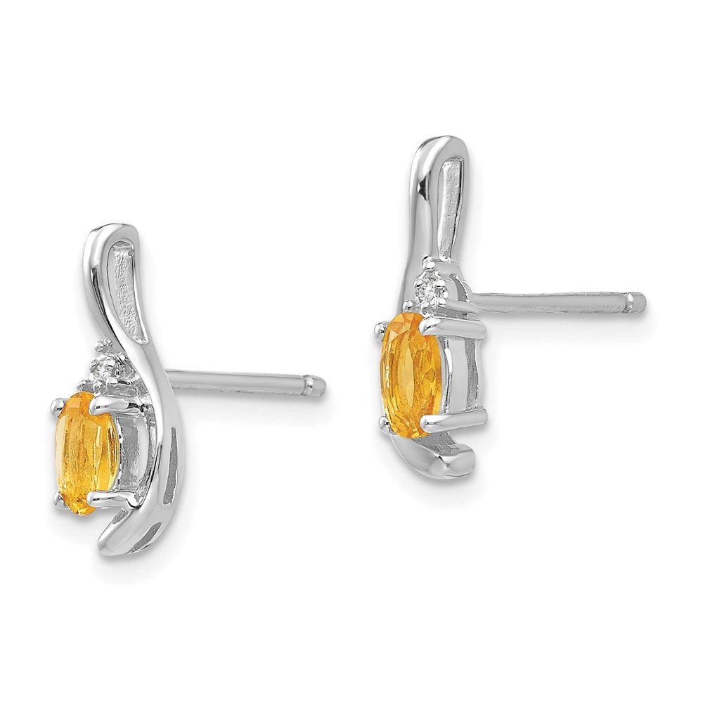 14K Weißgold Ohrringe mit Citrin und Diamant
