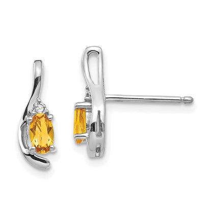 14K Weißgold Ohrringe mit Citrin und Diamant