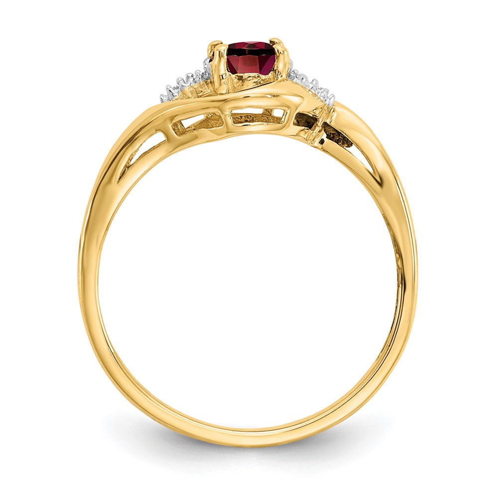 14K Gelbgold Ring mit Granat und echten Diamanten