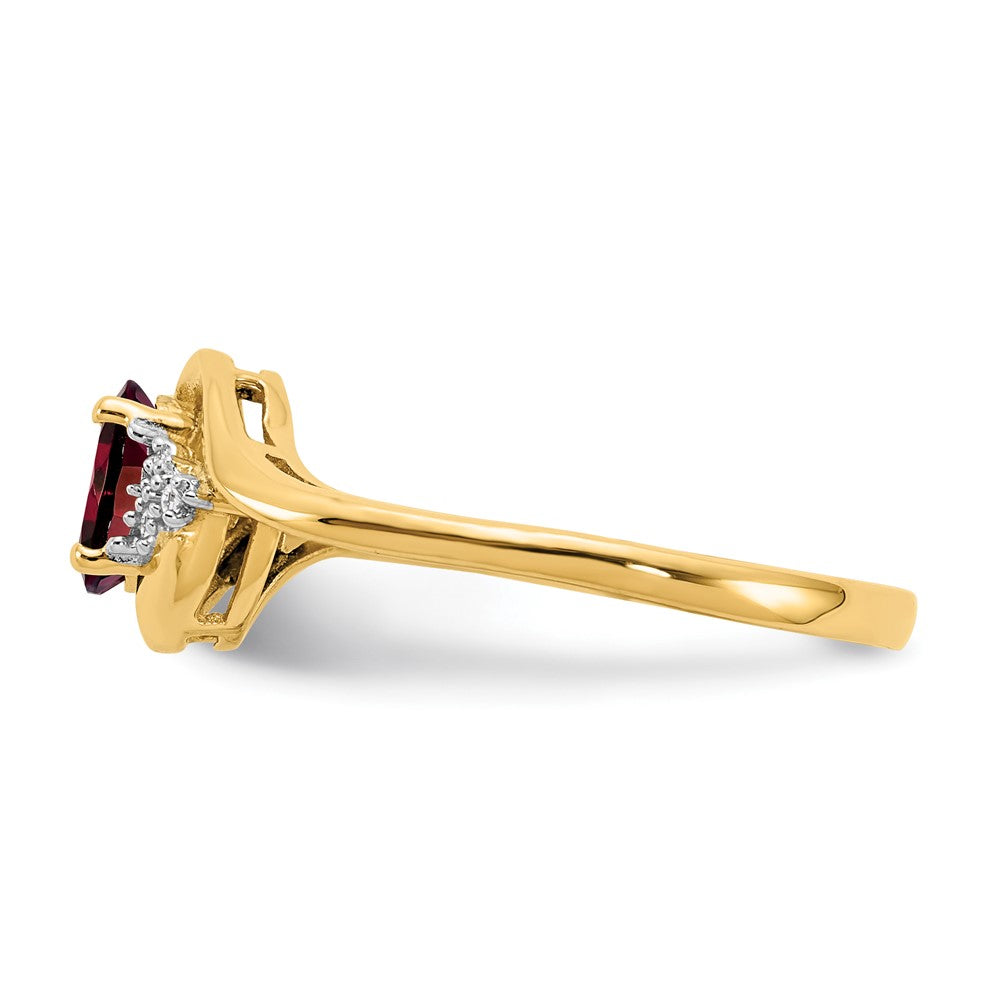 14K Gelbgold Ring mit Granat und echten Diamanten