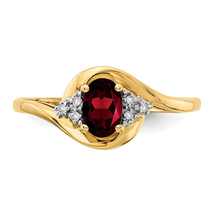 14K Gelbgold Ring mit Granat und echten Diamanten