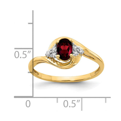 14K Gelbgold Ring mit Granat und echten Diamanten