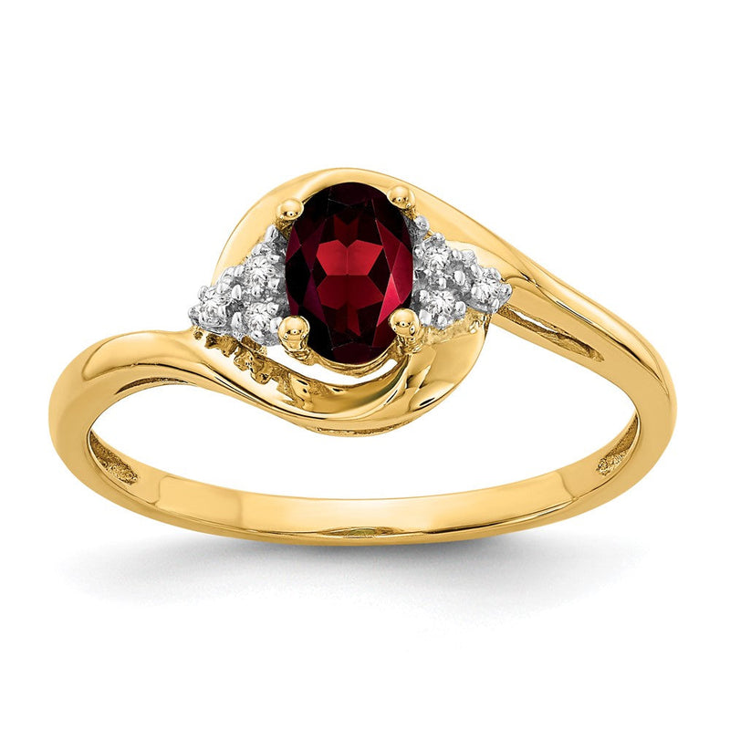 14K Gelbgold Ring mit Granat und Diamant