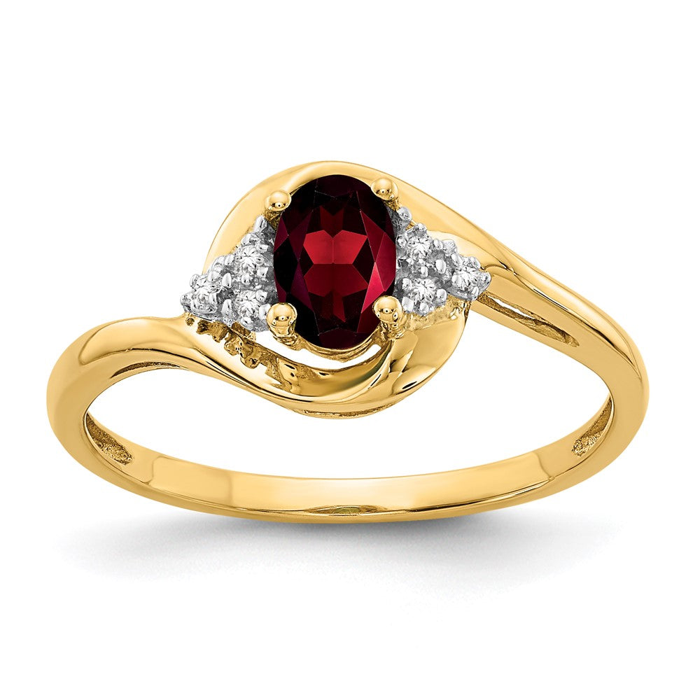 14K Gelbgold Ring mit Granat und echten Diamanten