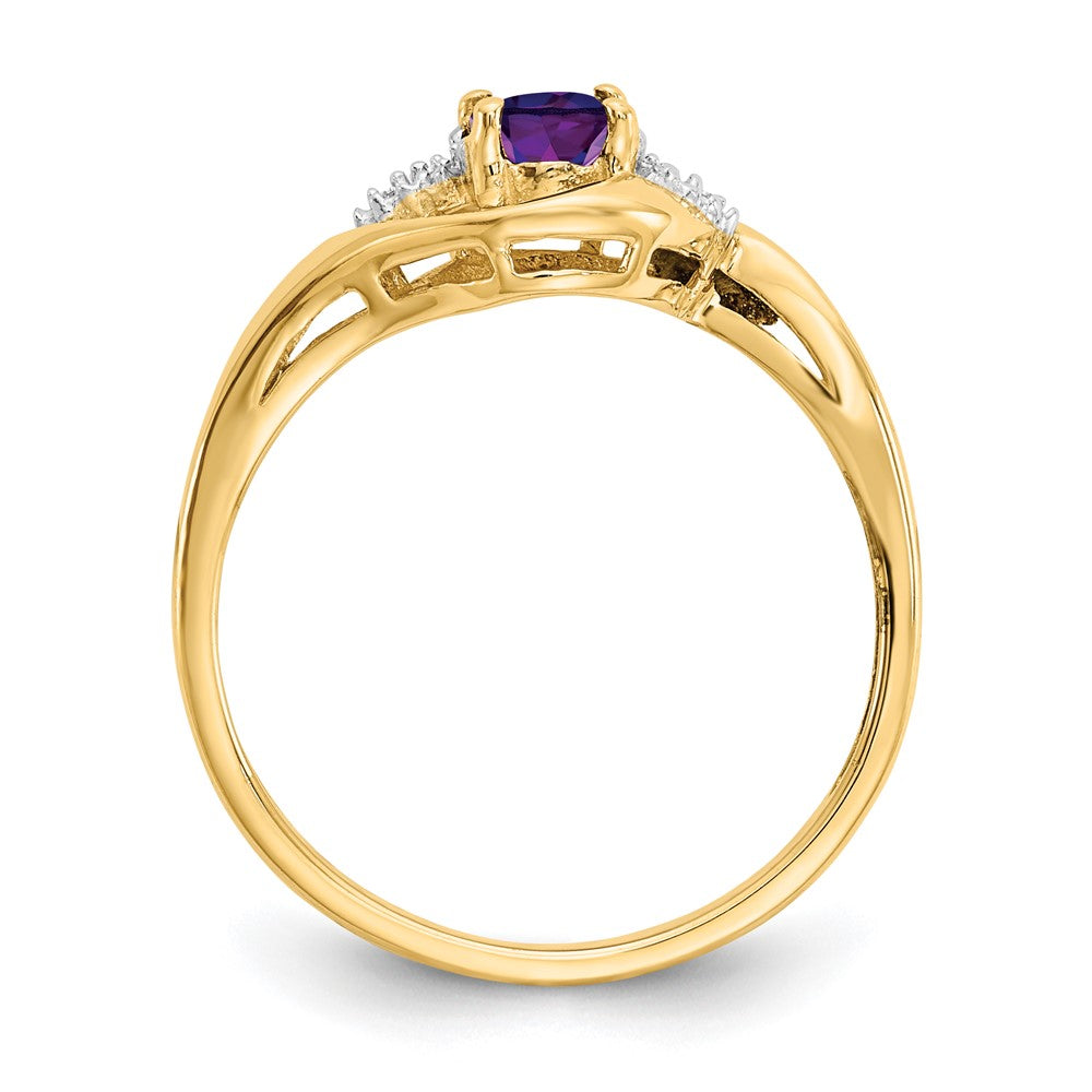 14K Gelbgold Ring mit Amethyst und echten Diamanten