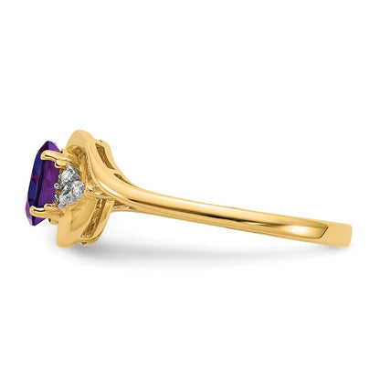 14K Gelbgold Ring mit Amethyst und echten Diamanten