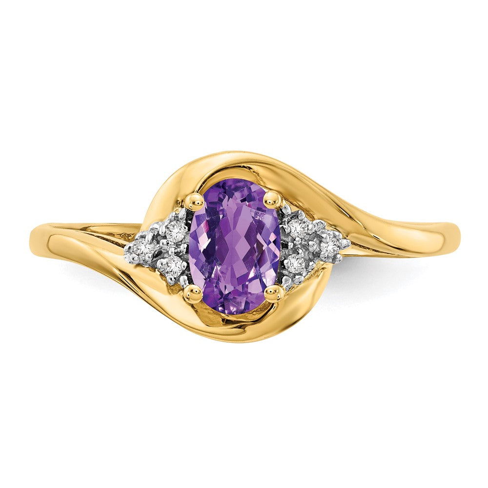 14K Gelbgold Ring mit Amethyst und echten Diamanten