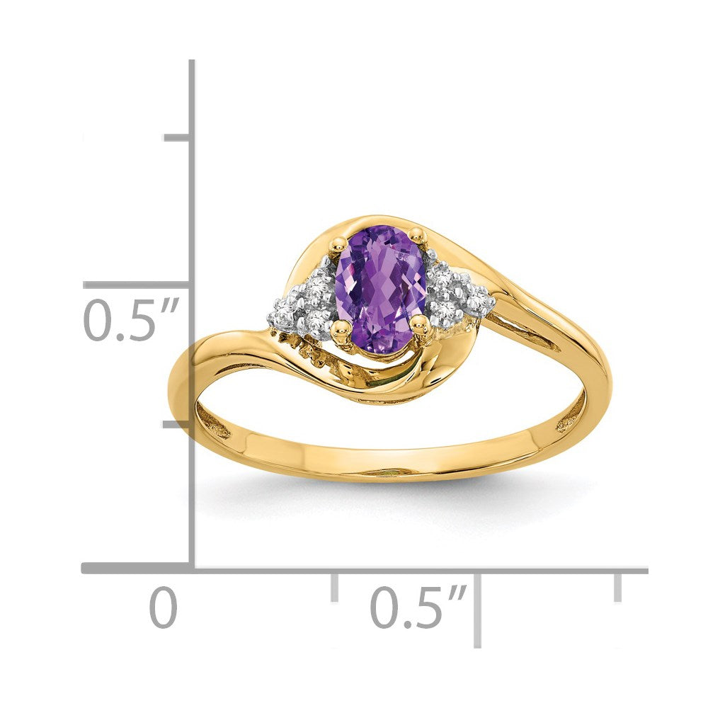 14K Gelbgold Ring mit Amethyst und echten Diamanten