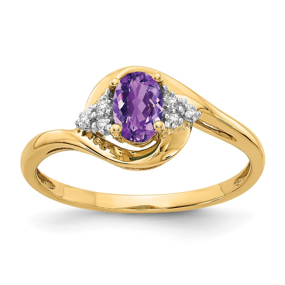 14K Gelbgold Ring mit Amethyst und echten Diamanten