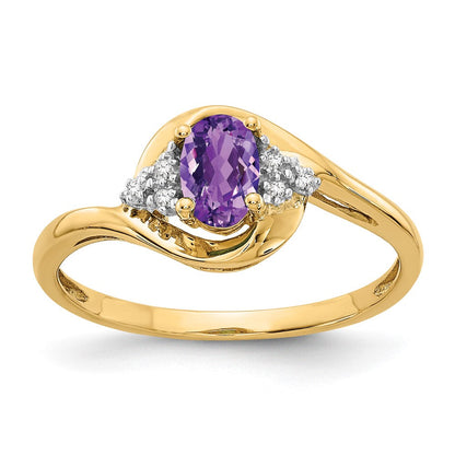 14K Gelbgold Ring mit Amethyst und echten Diamanten