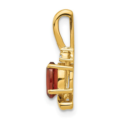 Anhänger mit natürlichen Diamanten und ovalem Granat aus massivem 14K Gelbgold