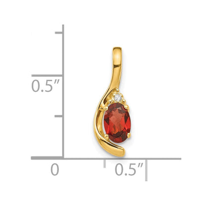 Anhänger mit natürlichen Diamanten und ovalem Granat aus massivem 14K Gelbgold