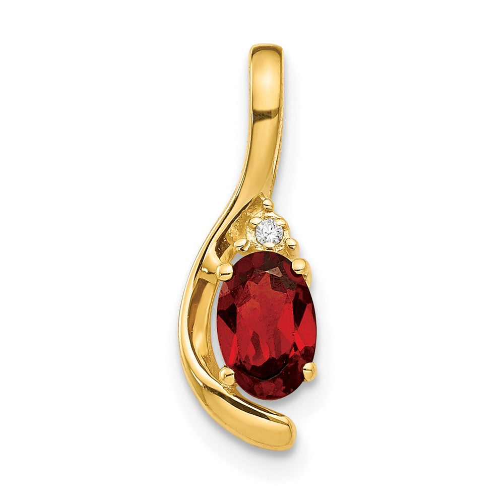 Anhänger mit natürlichen Diamanten und ovalem Granat aus massivem 14K Gelbgold