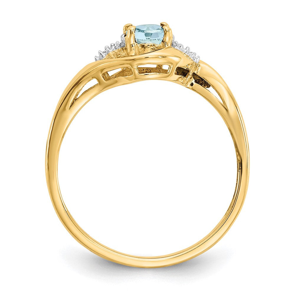 14K Gelbgold Ring mit Aquamarin und echten Diamanten