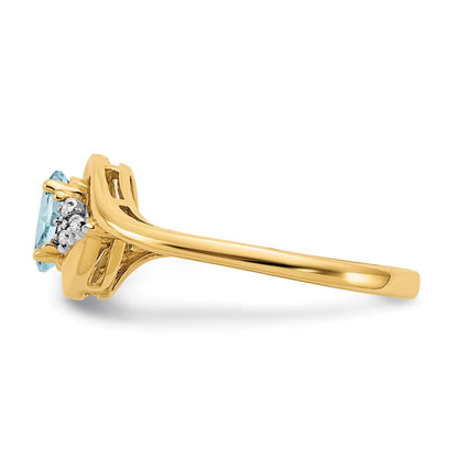 14K Gelbgold Ring mit Aquamarin und echten Diamanten