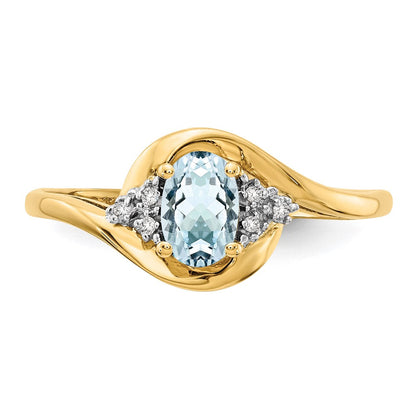 14K Gelbgold Ring mit Aquamarin und echten Diamanten