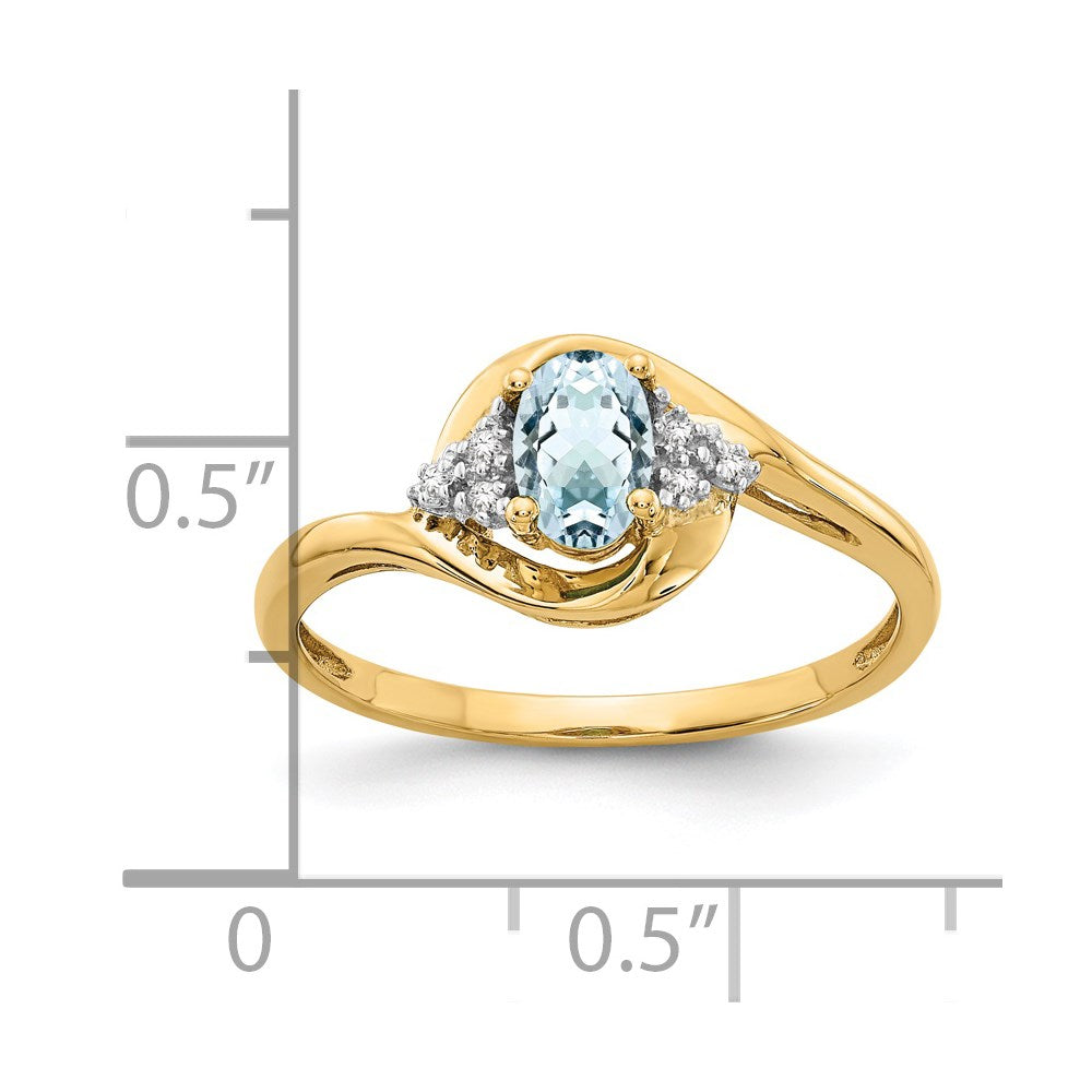 14K Gelbgold Ring mit Aquamarin und echten Diamanten
