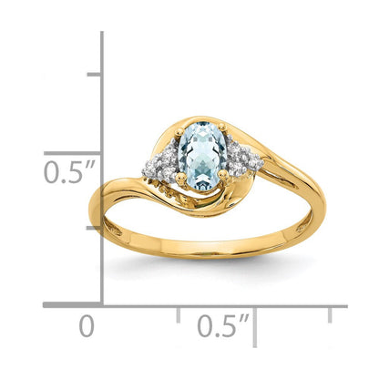 14K Gelbgold Ring mit Aquamarin und echten Diamanten
