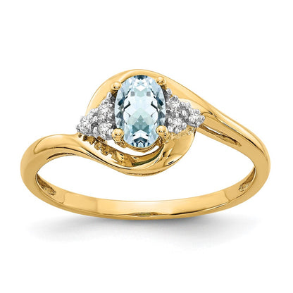 14K Gelbgold Ring mit Aquamarin und echten Diamanten