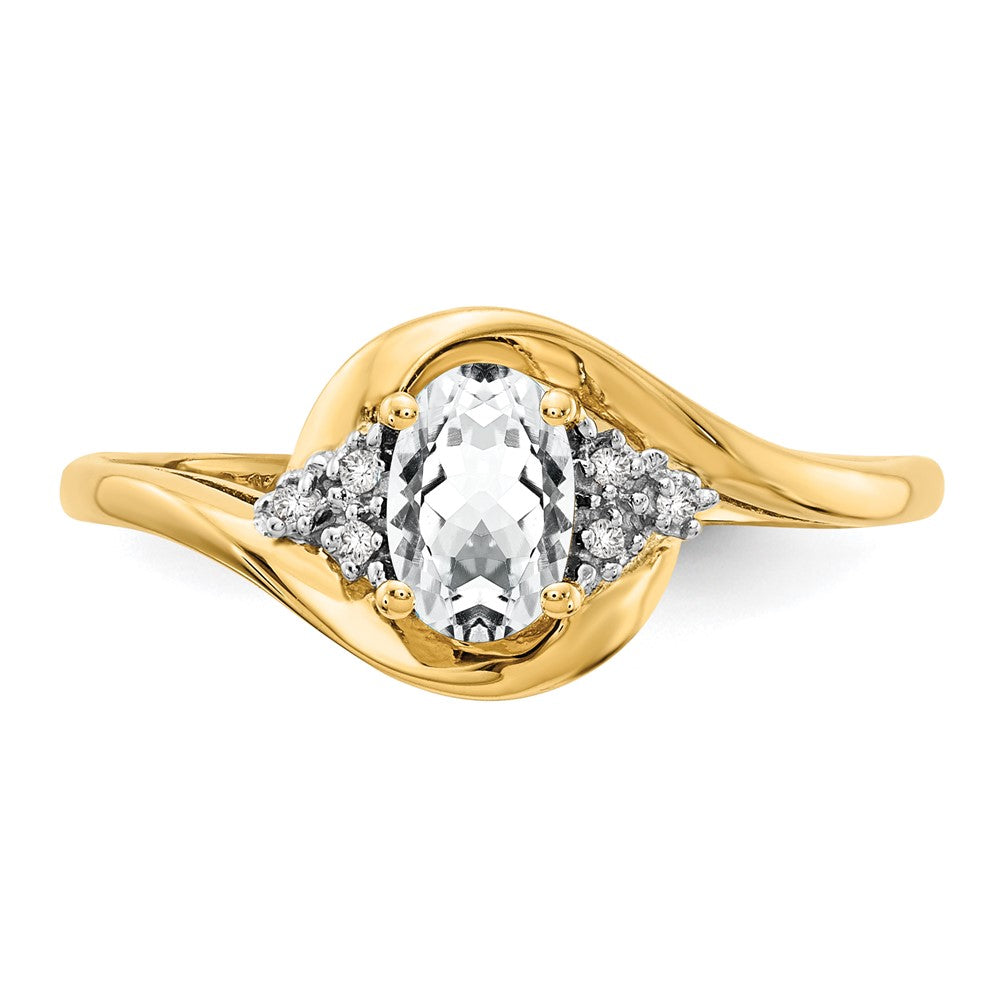 14K Gelbgold Ring mit weißem Topas und echten Diamanten