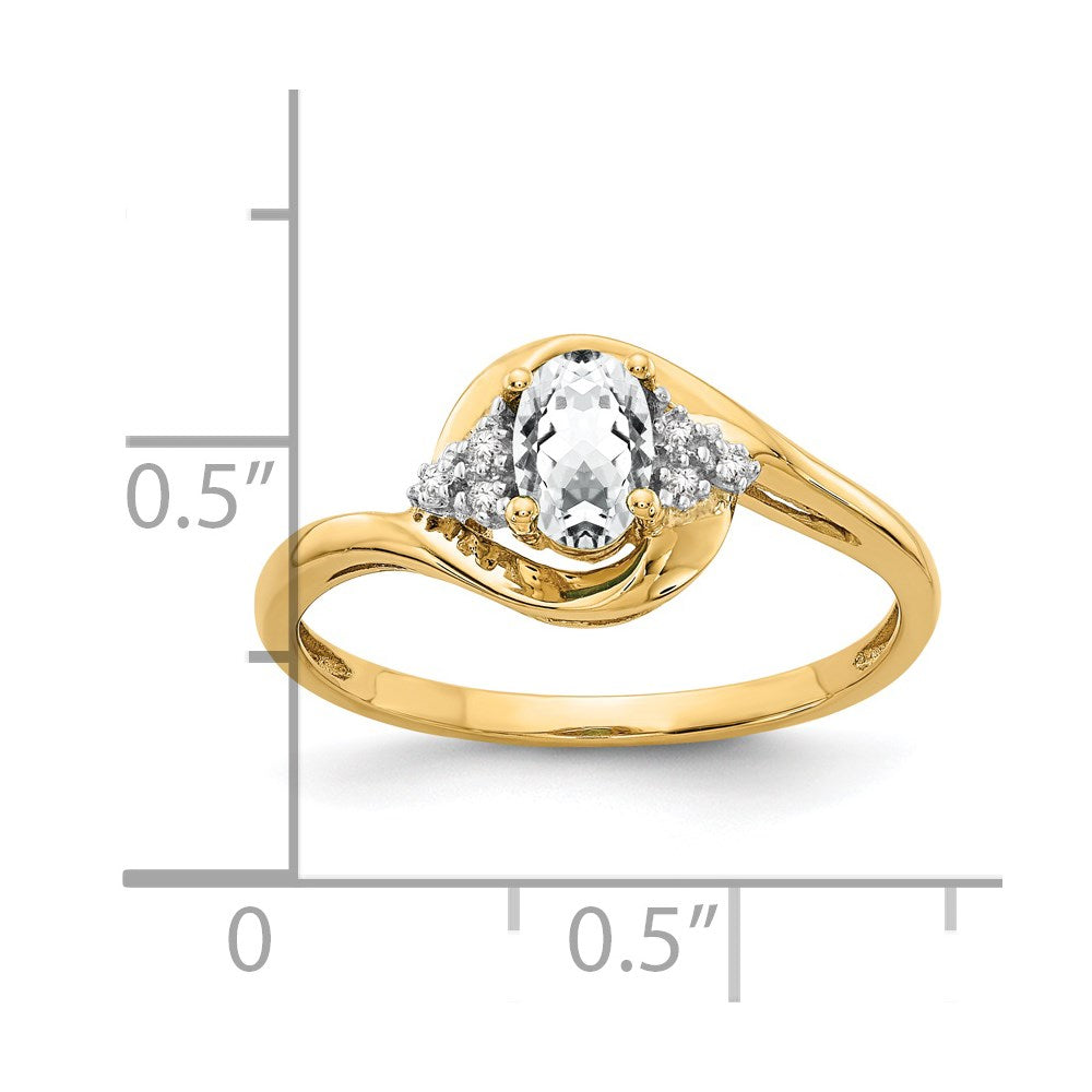 14K Gelbgold Ring mit weißem Topas und echten Diamanten
