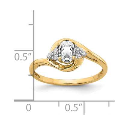 14K Gelbgold Ring mit weißem Topas und echten Diamanten