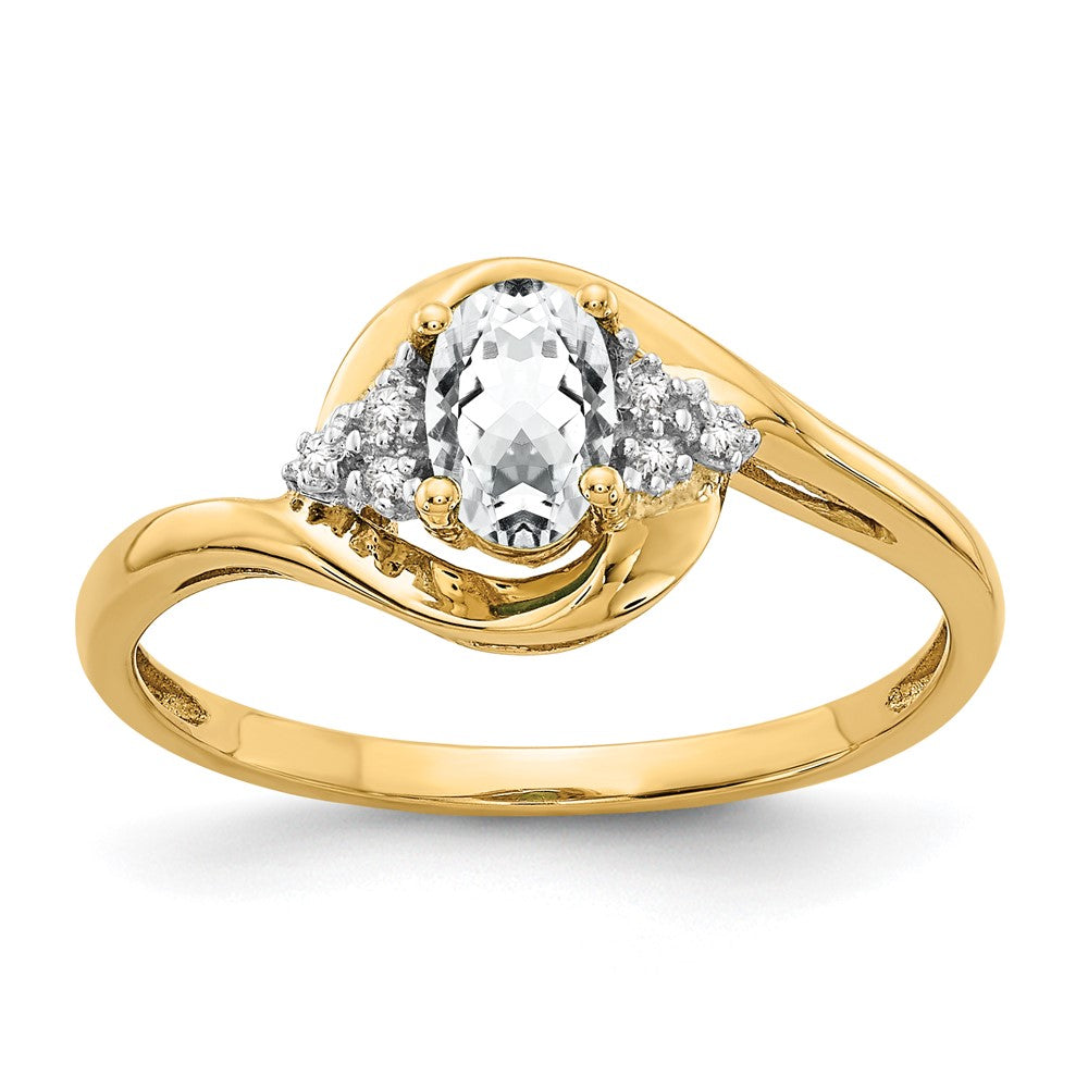 14K Gelbgold Ring mit weißem Topas und echten Diamanten