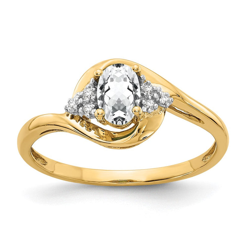 14K Gelbgold Ring mit weißem Topas und echten Diamanten